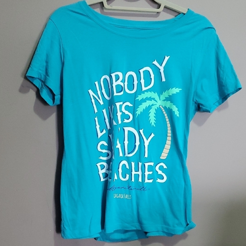 Teal Graphic T-Shirt with Palm Tree Design Size Xl